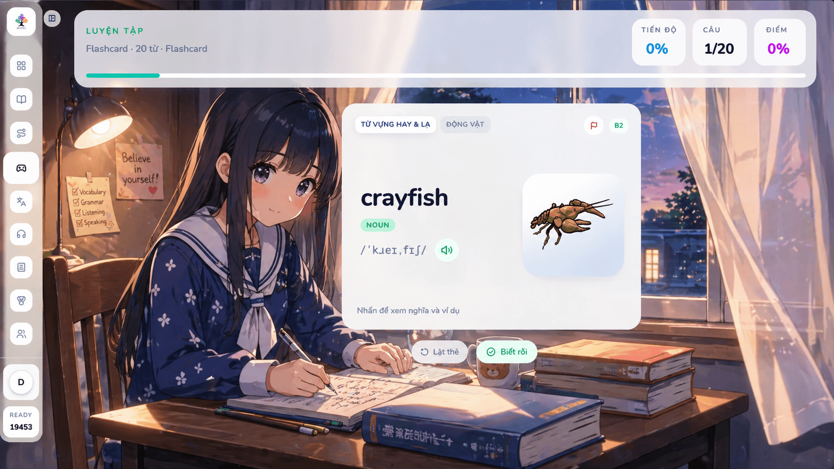 Flashcard SRS trên Cày Từ Vựng