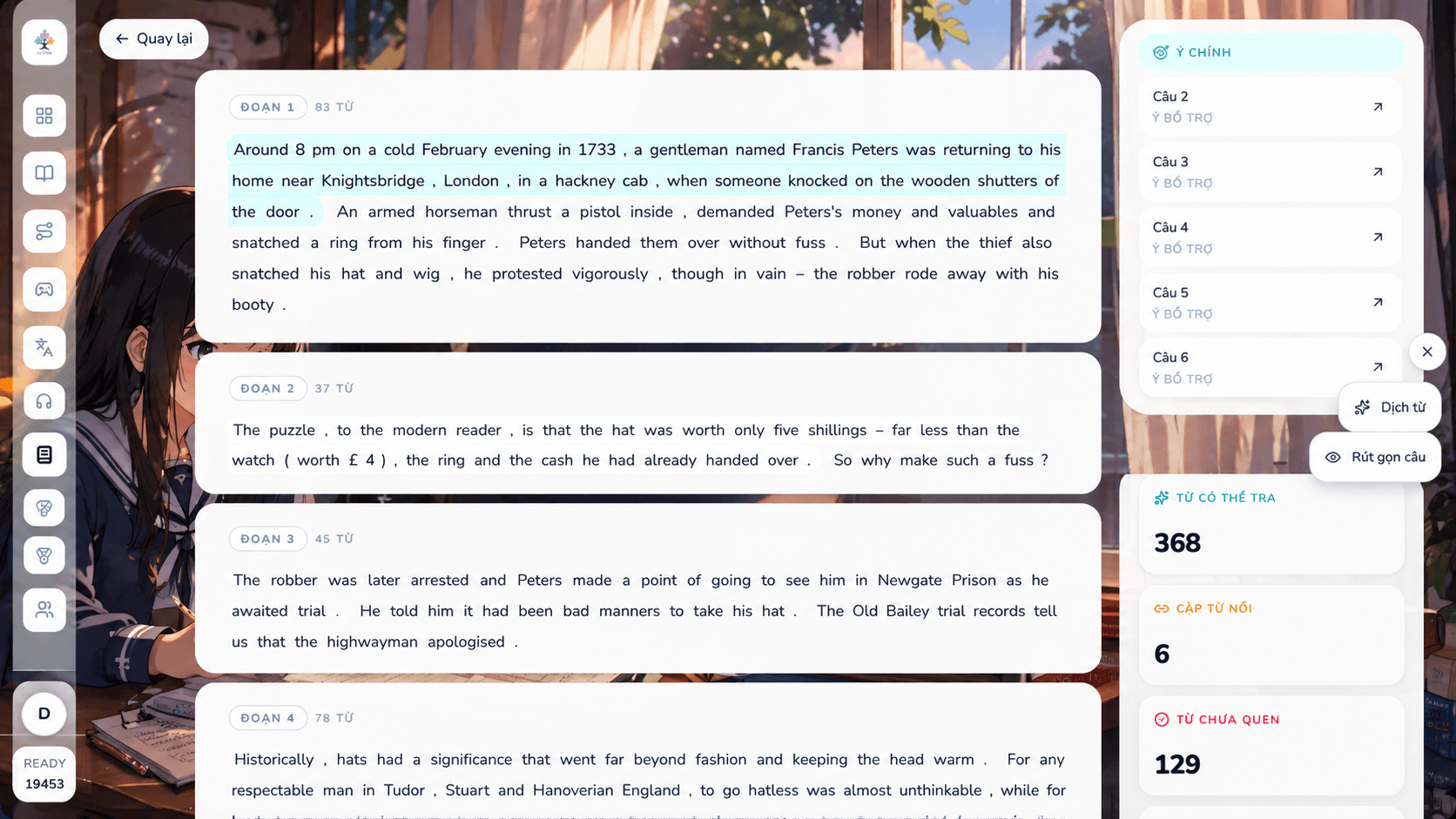 Reading có tra nghĩa trên Cày Từ Vựng