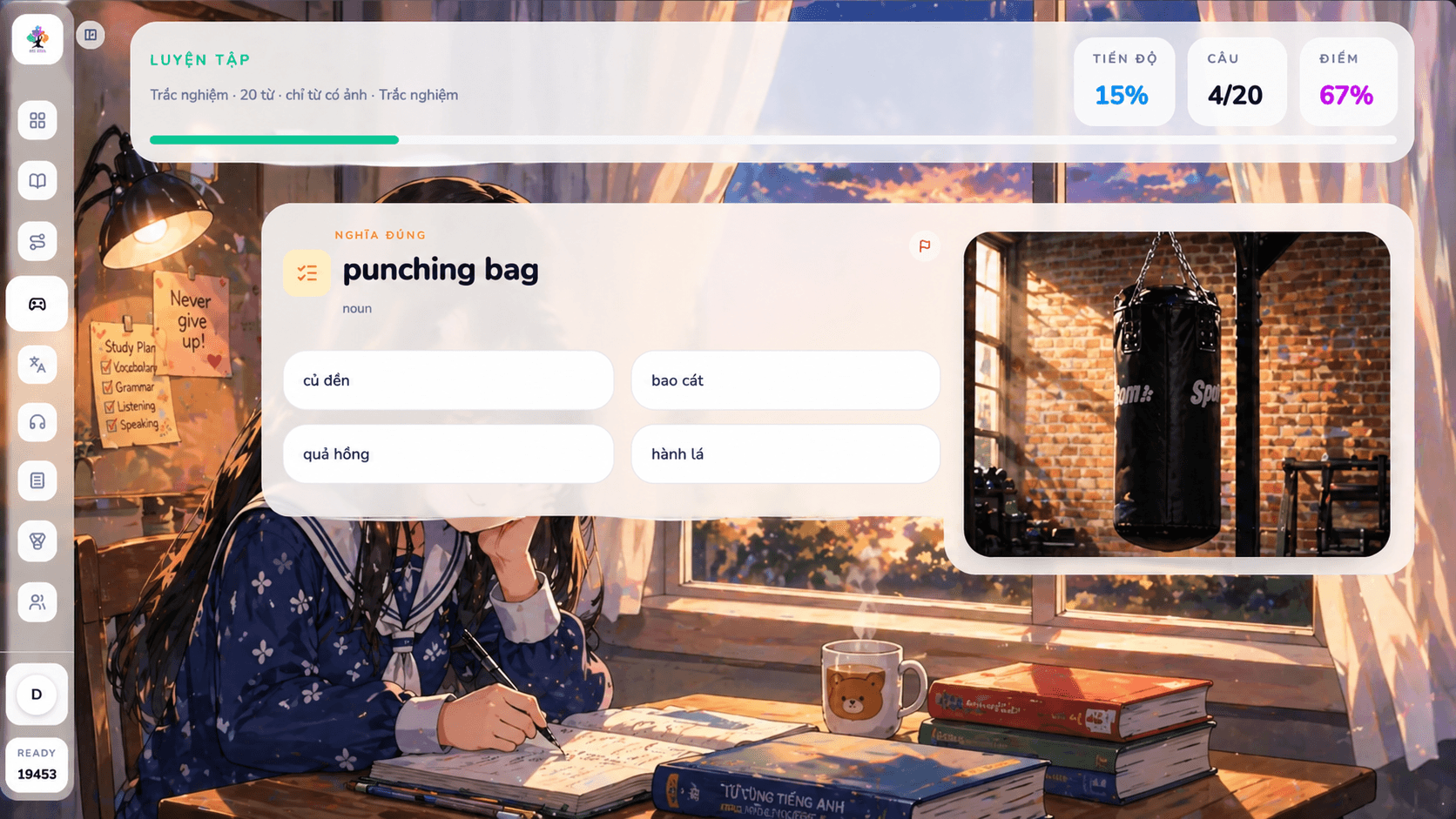 Trắc nghiệm nhanh trên Cày Từ Vựng